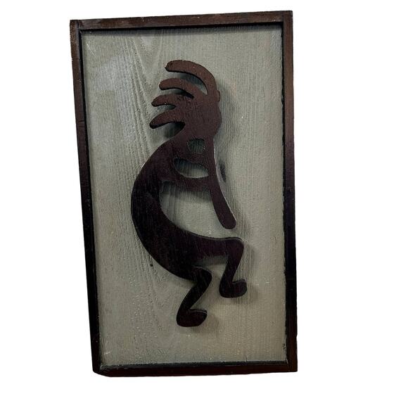 Kokopelli 10 x 6" wood frame 3-D  Southwestern Art Fertility Deity FLAW - Picture 1 of 4